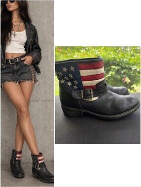 Vintage 90s Catwalk Americana Biker Boots  Star Studded Leather  US 8